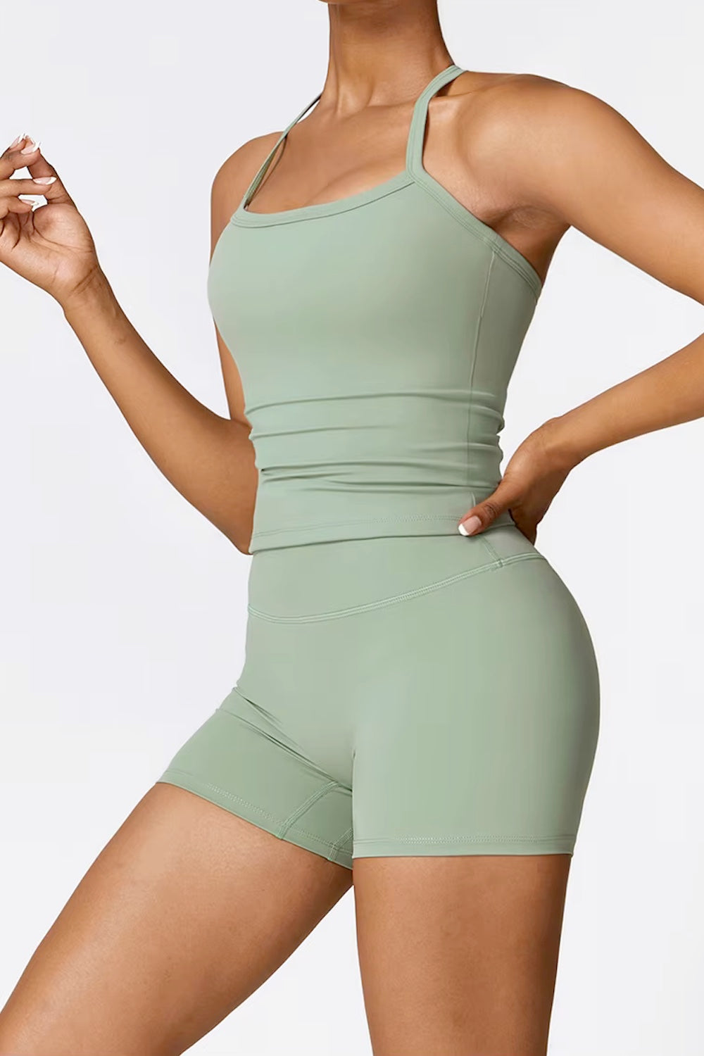 Cross Back Seamless Sports Top Basil Green