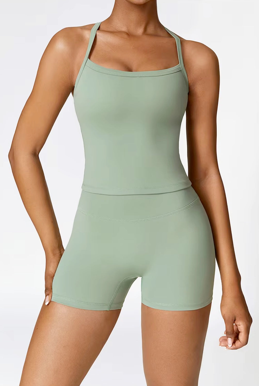 Cross Back Seamless Sports Top Basil Green