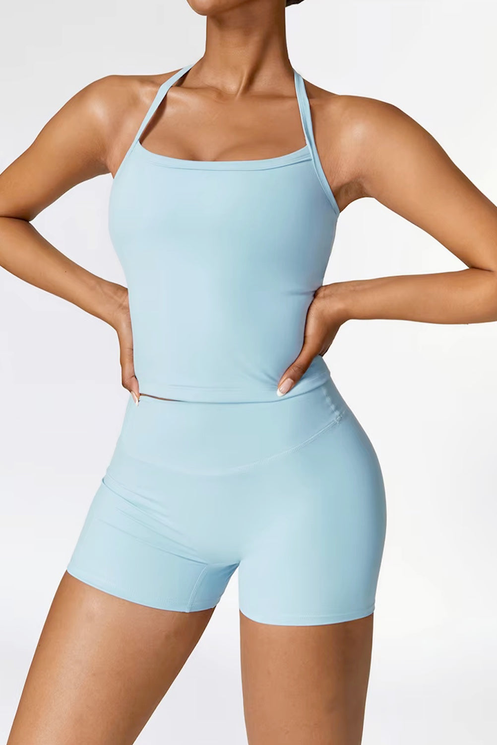 Cross Back Seamless Sports Top Skye Blue